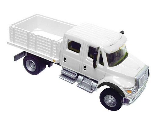 Walthers SceneMaster Inter 7600 2-Axle Crew Cab Truck with Solid Stake Bed - White with Railroad MOW logo decals