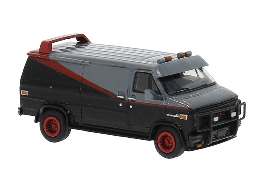 Brekina HO 1983 GMC Vandura Fourgonnette Cargo - Noir, Gris, Rouge