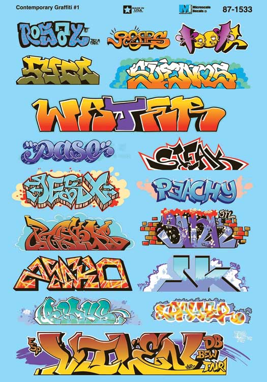 Microscale HO Graffiti Decal Set – Contemporary (Set #1)