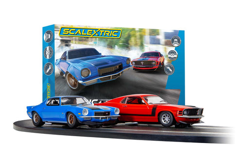 Scalextric 1/32 American Street Dual (1970s Chevrolet Camaro Vs 1970s Ford Mustang