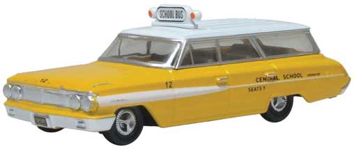 Oxford Diecast HO 1964 Ford Country Squire Station Wagon - Central School Bus (yellow, white)