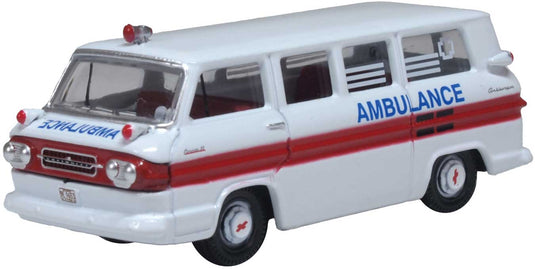 Oxford Diecast HO 1962 Chevrolet Corvair Greenbrier Amblewagon Ambulance - White, Red