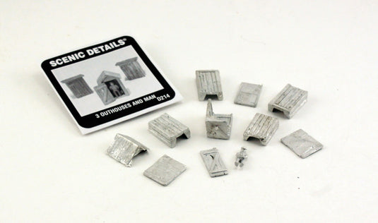 Woodland Scenics HO 3 Outhouses & Man - Kit