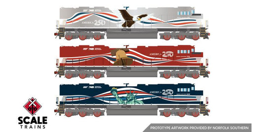 ScaleTrains Rivet Counter HO – Ensemble commémoratif America 250 Norfolk Southern nº 1, 3 SD70IAC