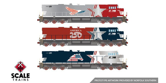 ScaleTrains Rivet Counter HO – Ensemble commémoratif America 250 Norfolk Southern nº 2, 3 ES44AC