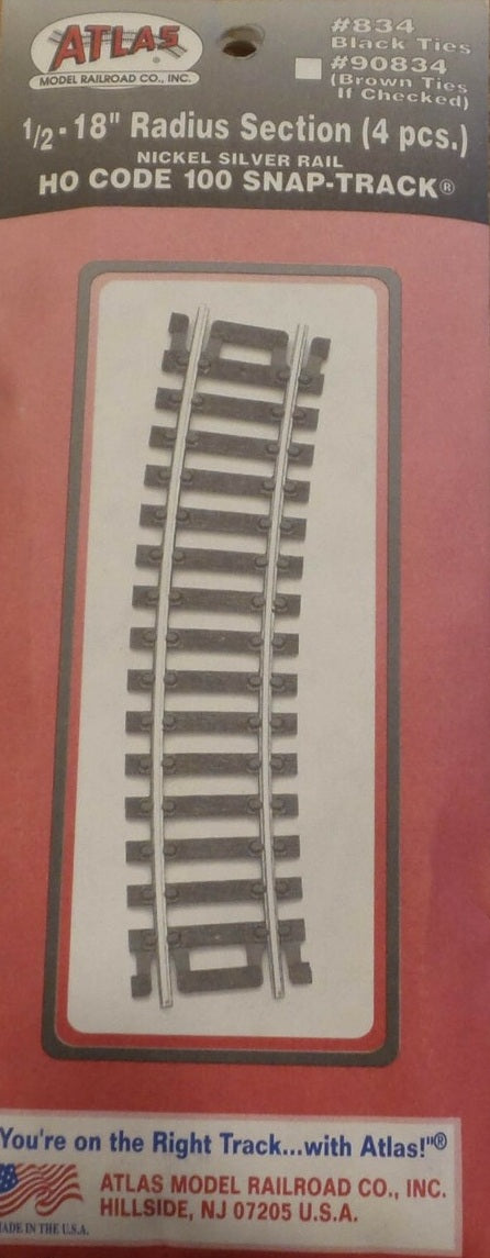 Atlas HO Code 100 1/2-18" Radius curved track 4pcs