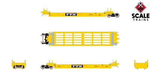 ScaleTrains Rivet Counter HO Pullman-Standard Trinity Backpacker Well Car Set (5), Trailer Train/Speed Logo/Patched