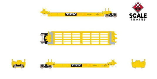 ScaleTrains Rivet Counter HO Pullman-Standard Trinity Backpacker Well Car Set (5), Trailer Train/Speed Logo/Patched