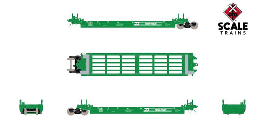 ScaleTrains Rivet Counter HO Pullman-Standard Trinity Backpacker Well Car Set (5), Burlington Northern/Twin-Pack