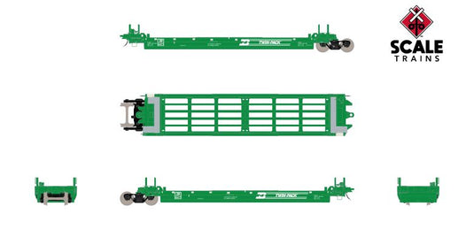 ScaleTrains Rivet Counter HO Pullman-Standard Trinity Backpacker Well Car Set (5), Burlington Northern/Twin-Pack