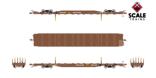 ScaleTrains Rivet Counter HO Scale BSC F68BH Finger Rack Flatcar, Trailer Train/Oxide Red/Faded/1980s COTS/TTJX