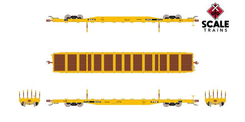 ScaleTrains Rivet Counter HO Scale BSC F68BH Finger Rack Flatcar, TTX/Yellow Full Repaint/1991 Speed Logo