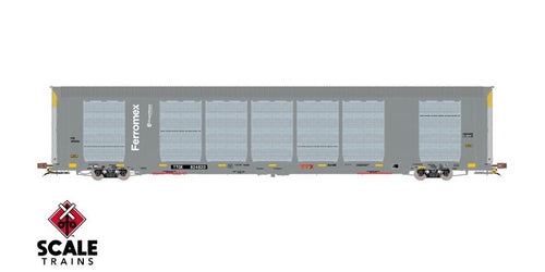 ScaleTrains Rivet Counter HO Scale Gunderson Multi-Max Autorack, Ferromex/Grupo México/Gray/Large Panel Perforations/Globehopper Tracker/TTGX