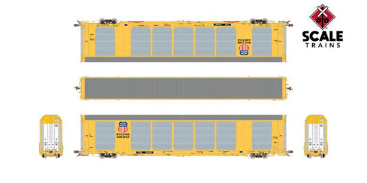 ScaleTrains Rivet Counter HO Scale Gunderson Multi-Max Autorack, Union Pacific/UP Yellow/Large Panel Perforations/Globehopper Tracker/TTGX
