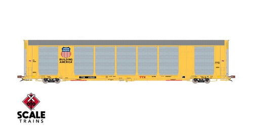 ScaleTrains Rivet Counter HO Scale Gunderson Multi-Max Autorack, Union Pacific/UP Yellow/Large Panel Perforations/Globehopper Tracker/TTGX