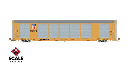 ScaleTrains Rivet Counter HO Scale Gunderson Multi-Max Autorack, Union Pacific/TTGX Yellow/Large Panel Perforations/Globehopper Tracker/TTGX