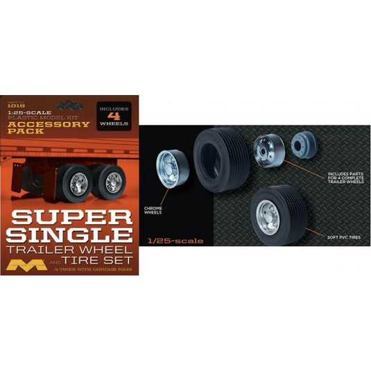 Moebius 1/25 Super Single Trailer Wheel & Tire Set (4)