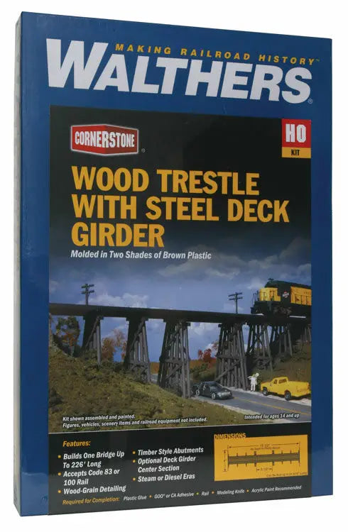 Walthers Cornerstone HO Wood Trestle w/Steel Deck Girder - Kit