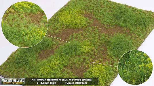 Martin Welberg – Tapis de prairie sauvage (Rough Meadow) – Printemps – type A (Spring) / Avec mauvaises herbes (Weeds) (440-M002)